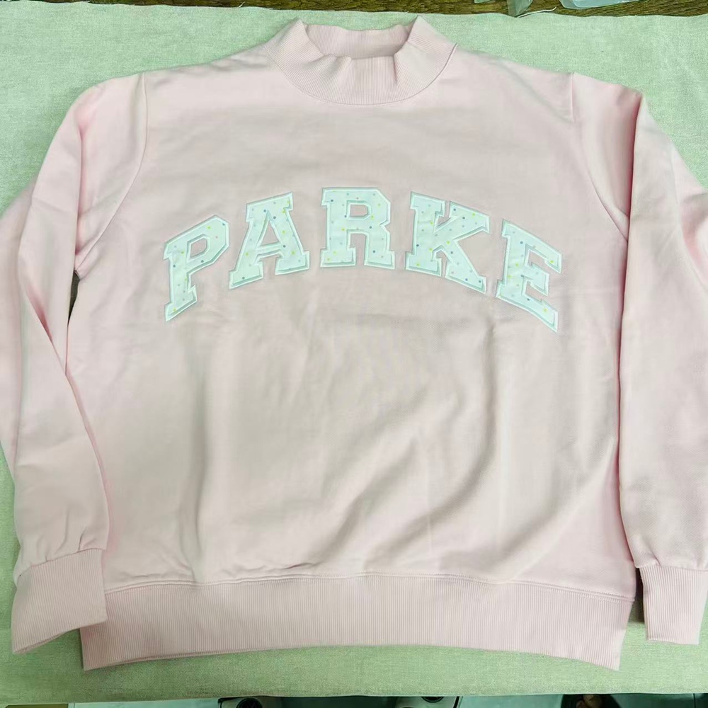 PARKE Pink Mock Neck Polka Dot Letter Crewneck Sweatshirt